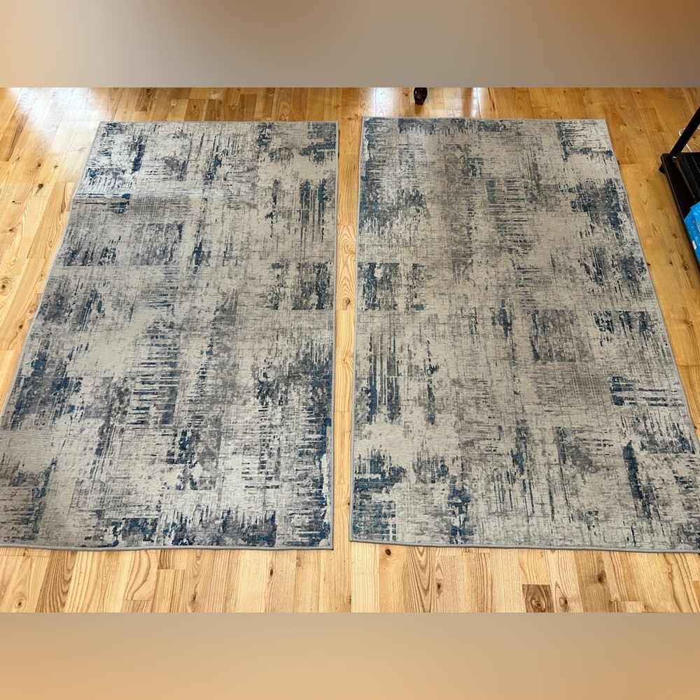 Abstract Blue & Gray 3’x5’ Area Rug - Picture 5 of 6